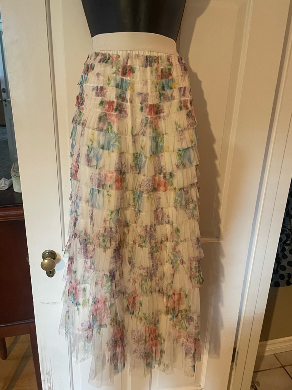 Papillon tiered tulle floral maxi skirt
